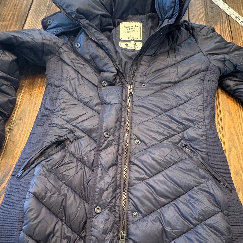 Abercrombie & Fitch Puffer Parka Coat Navy Blue S - Picture 3 of 10